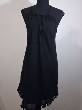 Michael Stars Black Sleeveless Halter Tassel-Trim Top